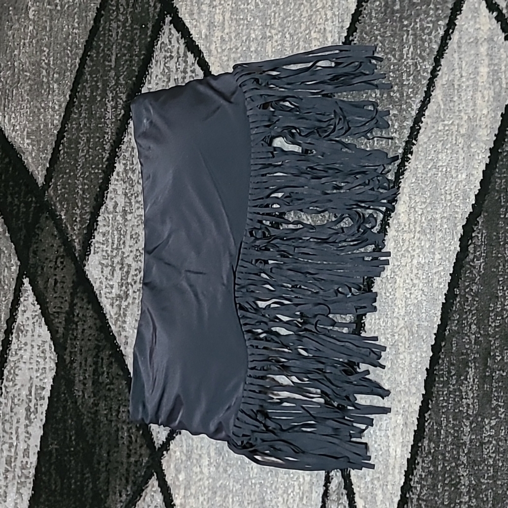 RAISINS STRAPLESS FRINGE CLASSIC BLACK BIKINI SWIM TOP